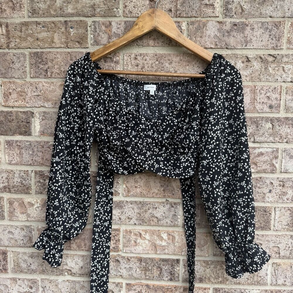Better Be Long Sleeve Floral Crop Top Ruffled Cuffs & Waist Tie Women’s Size M